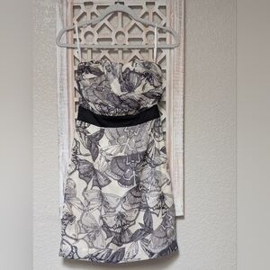 H&M mini dress womens size 4 moths black grey strapless gothic dark romantic